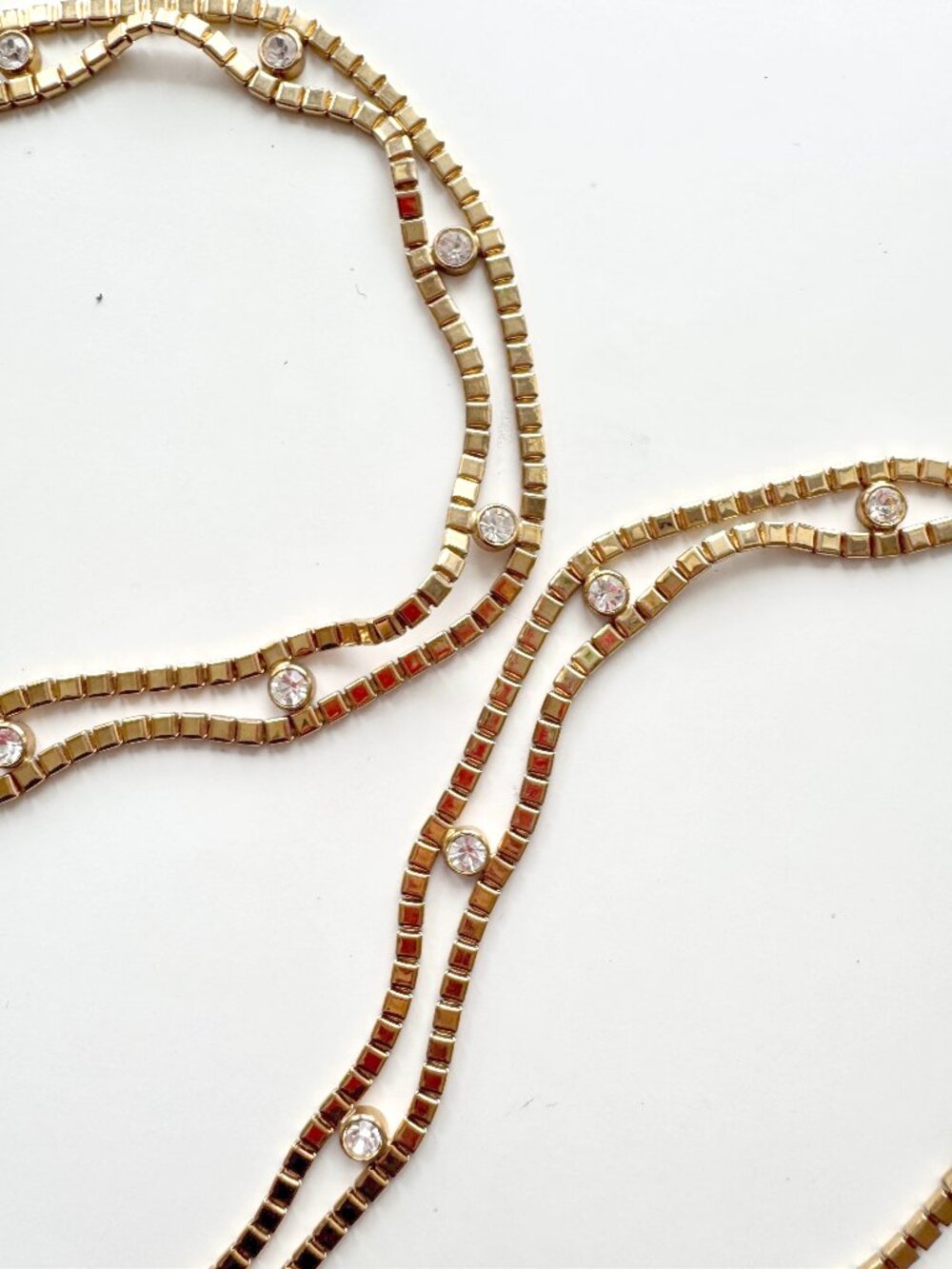 Vintage Gold Tone Block Chain Crystal Link Belt, One Size - Picture 1 of 8